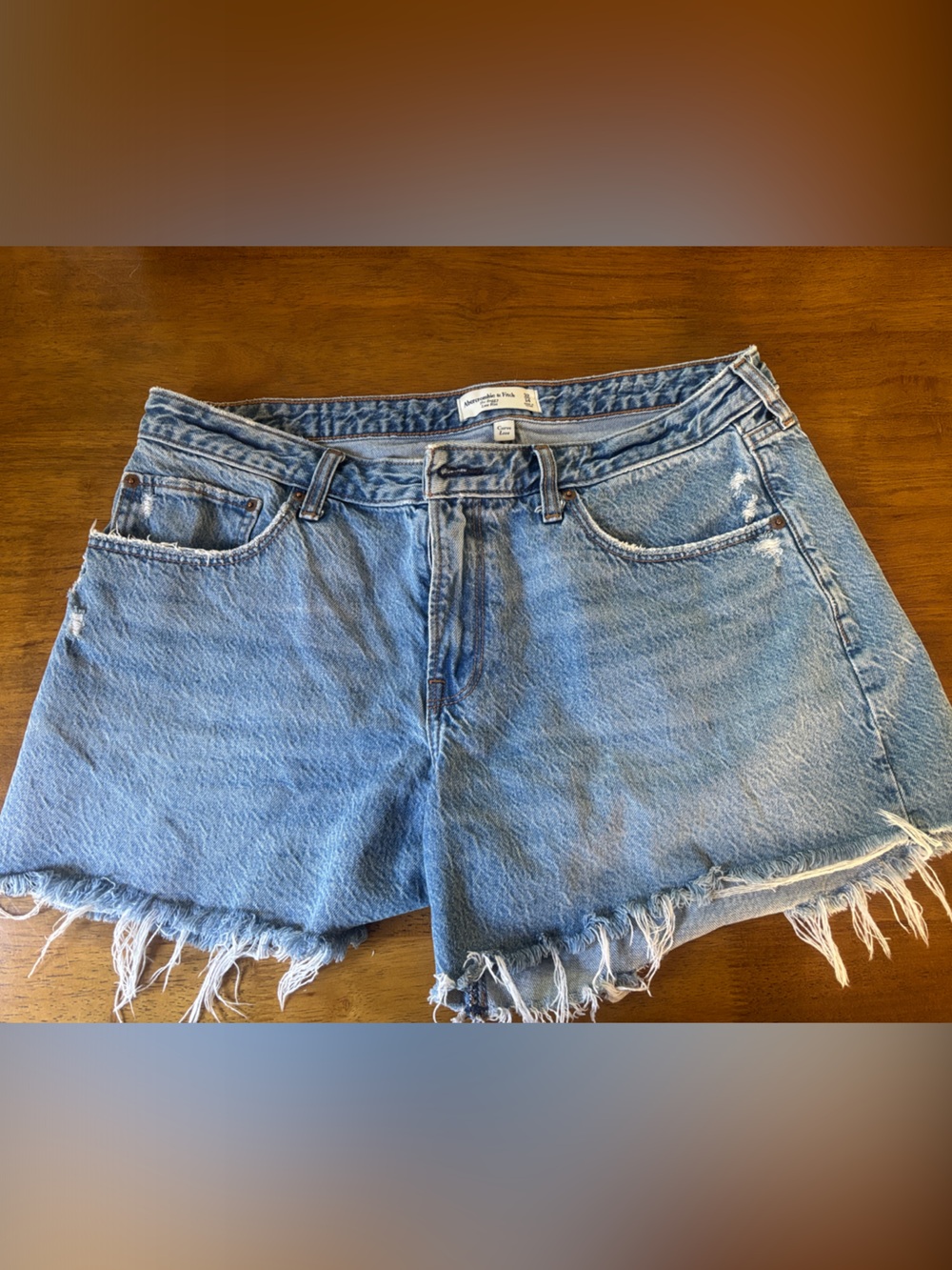 Abercrombie & Fitch Curve Love Light Blue Distressed Denim Cutoff Shorts